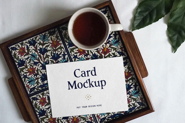 Top View of Card Mockup on Beautiful Tray