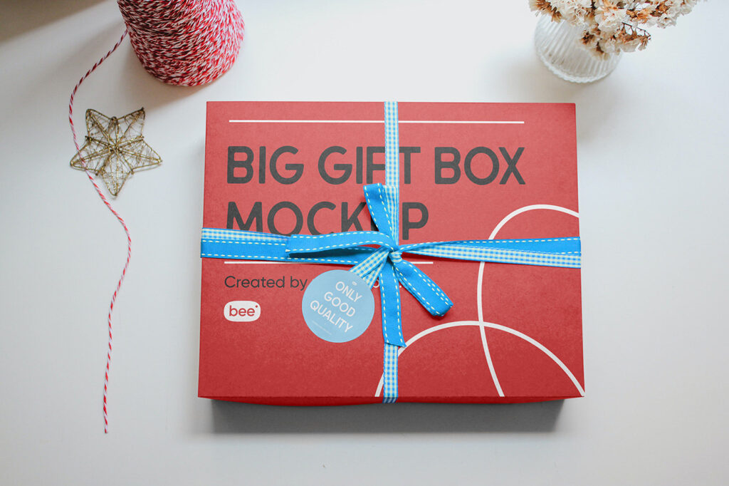 Top View of Christmas Gift Box Mockup