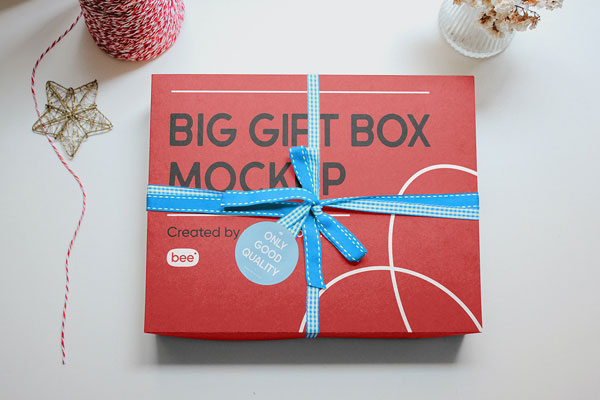Top View of Christmas Gift Box Mockup