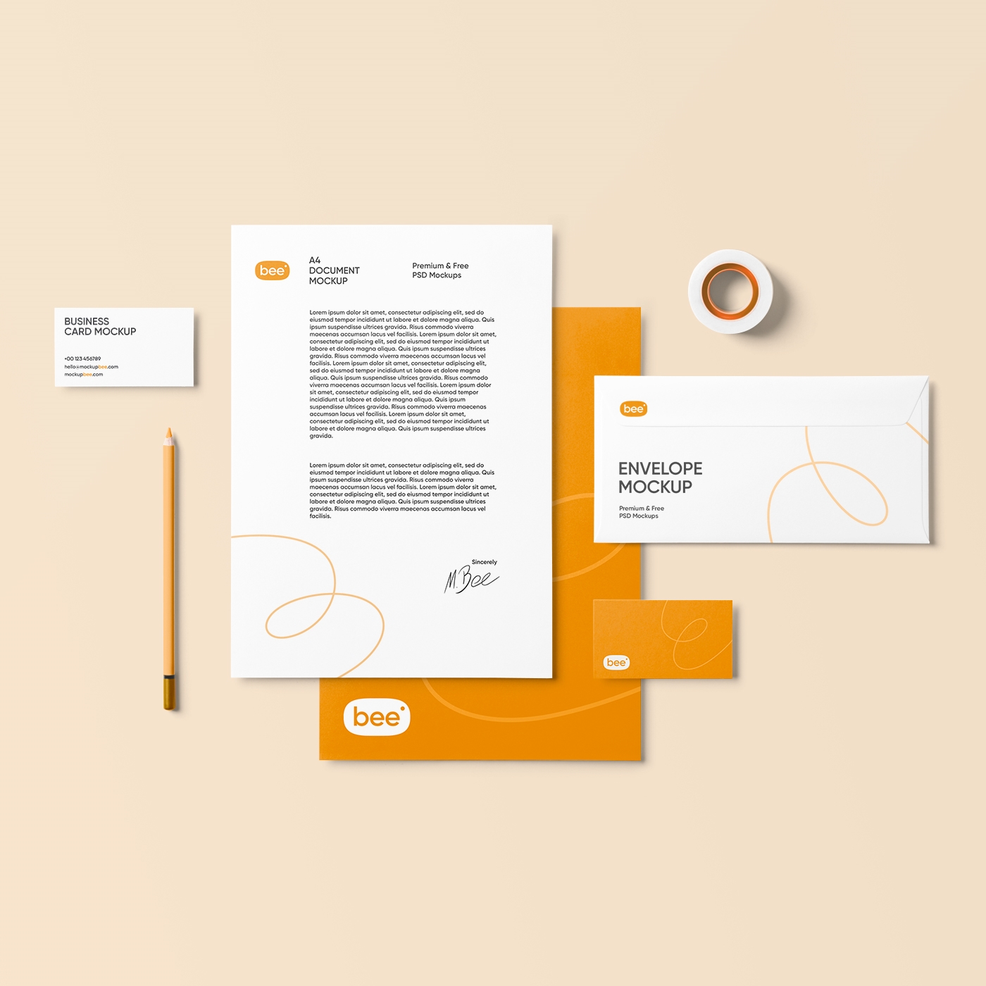 Top View of Corporate Stationery Mockup FREE PSD
