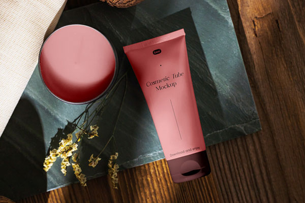 Top View of Cosmetic Tube Mockup with Candle