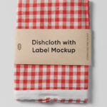 Top View of Dishcloth with Kraft Label Mockup