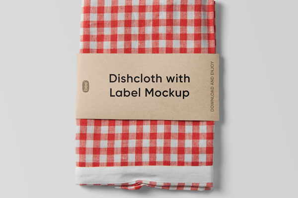 Top View of Dishcloth with Kraft Label Mockup