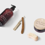 Top View of Dispenser Bottle Mockup Featuring Jar and Razor
