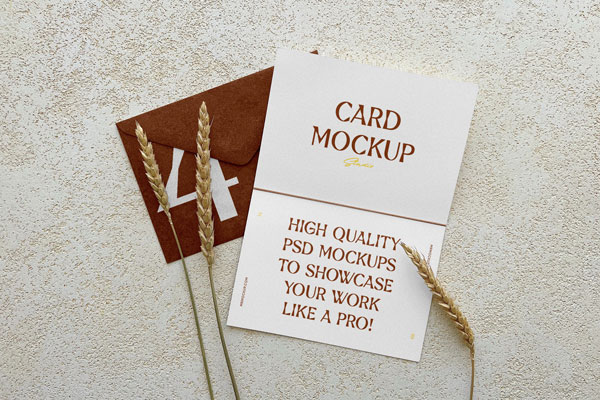 Top View of Envelope Mockup with Open Card