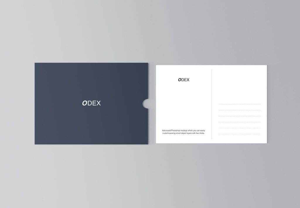 Top View of Flat Navy Blue and White Postcard Mockup