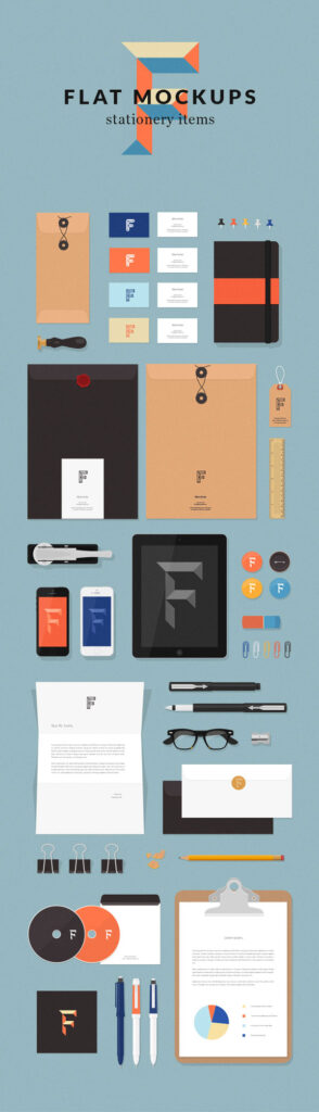 Top View of Flat Stationery Items Mockups