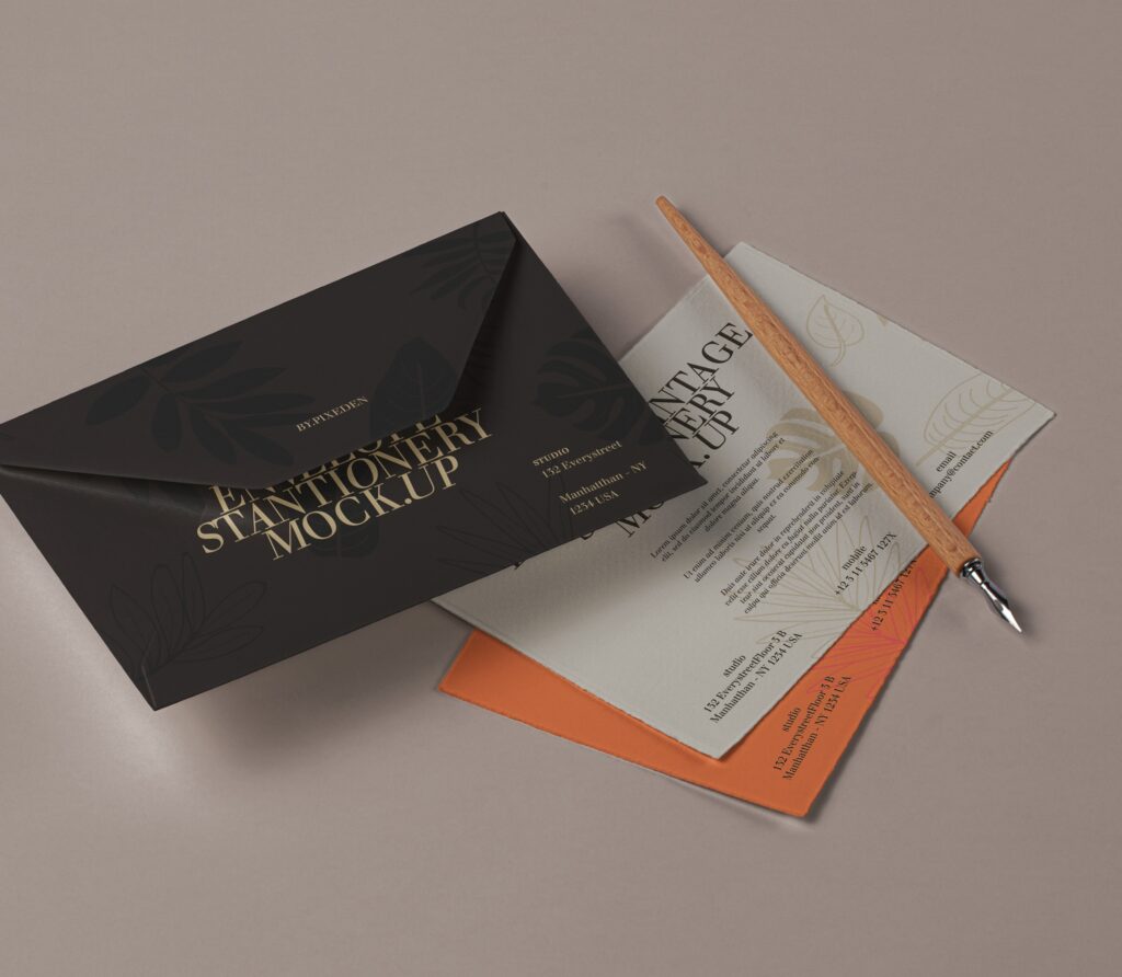 Top View of Floating Envelope Mockup Featuring Cards