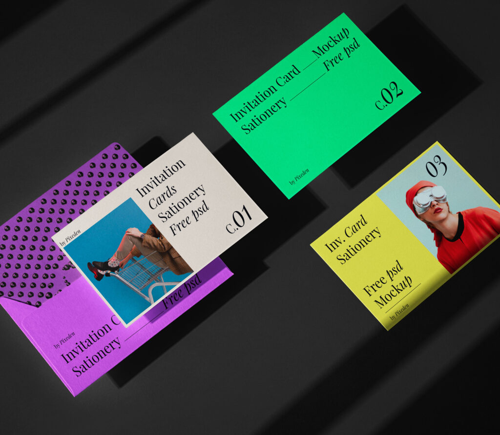Top View of Floating Invitation Stationary Cards Mockup