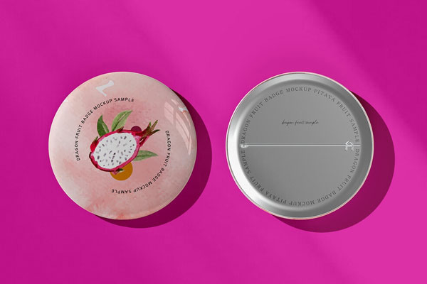 Top View of Front and Back of a Badge Pin Mockup