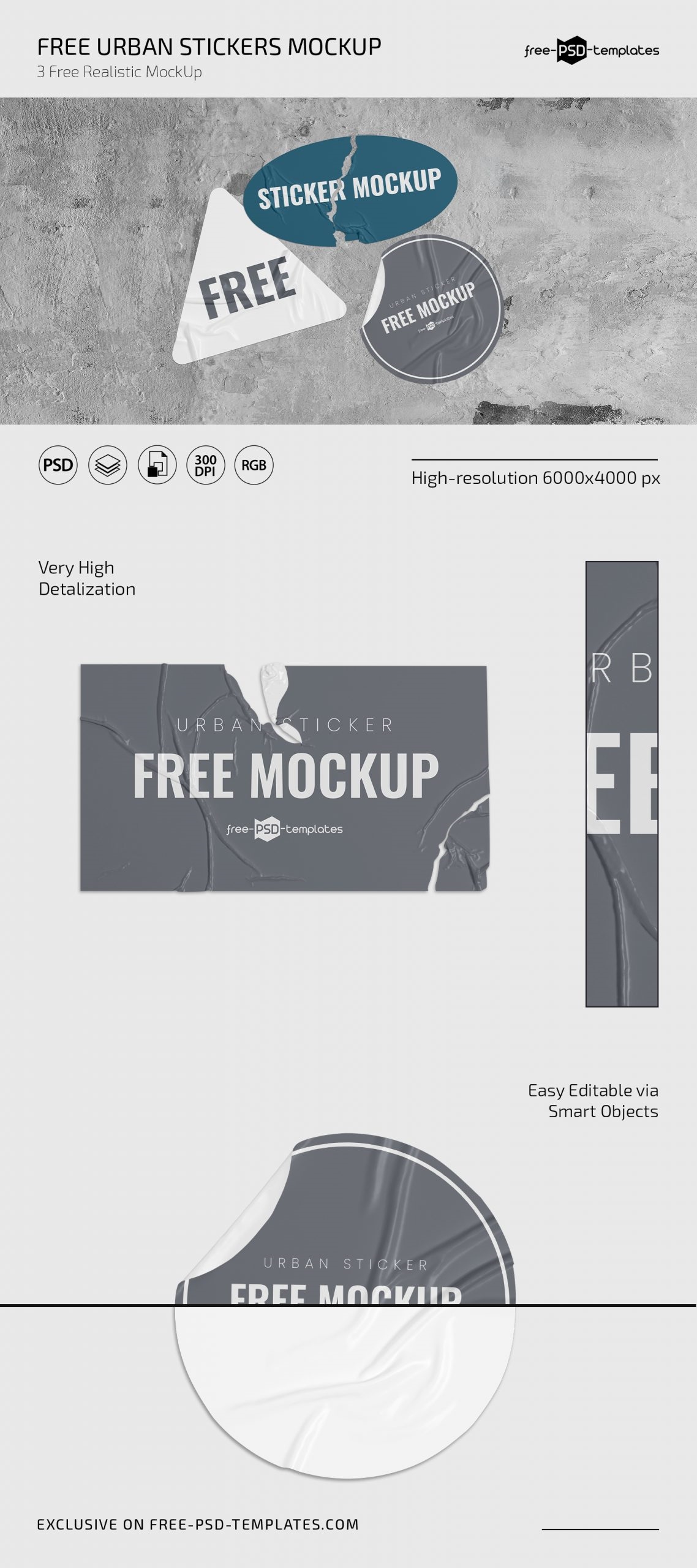Top View of Geometric Urban Stickers Mockup FREE PSD