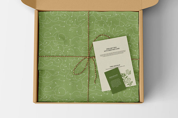 Top View of Gift Box Mockup Featuring Greeting Card