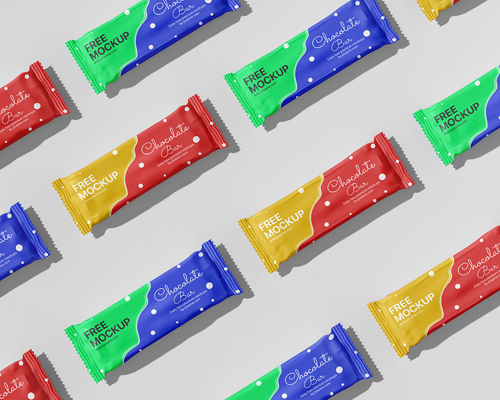 Top View of Grid Isometric Chocolate Bar Mockup