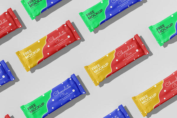 Top View of Grid Isometric Chocolate Bar Mockup