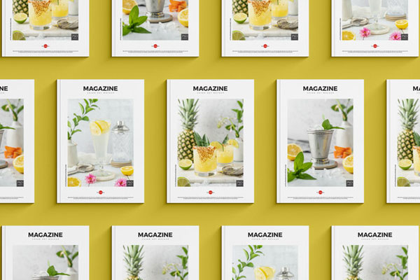Top View of Grid of Magazine Covers Mockup