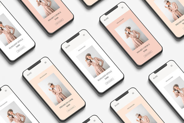 Top View of Grid Website Branding Device Phone Mockup
