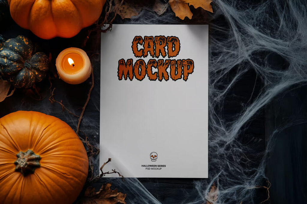 Top View of Halloween A4 Card Mockup