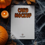 Top View of Halloween A4 Card Mockup