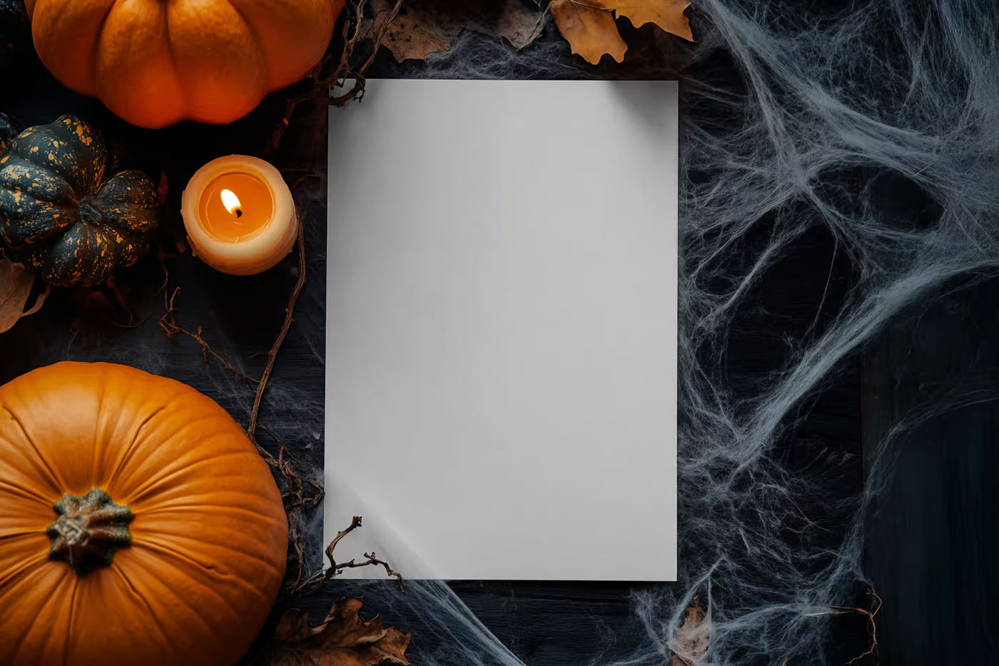 Free Top View of Halloween A4 Card Mockup PSD Template