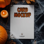 Top View of Halloween A4 Card Mockup