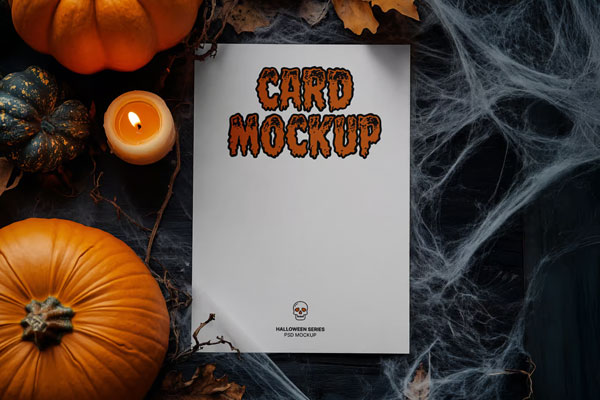 Top View of Halloween A4 Card Mockup