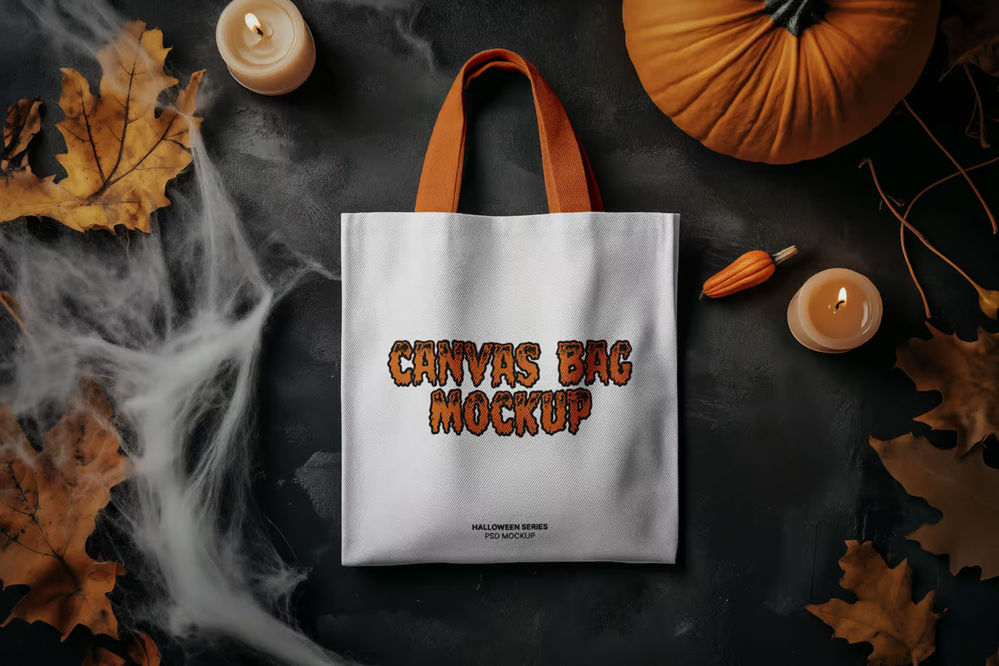 Free Top View of Halloween Canvas Bag Mockup PSD Template