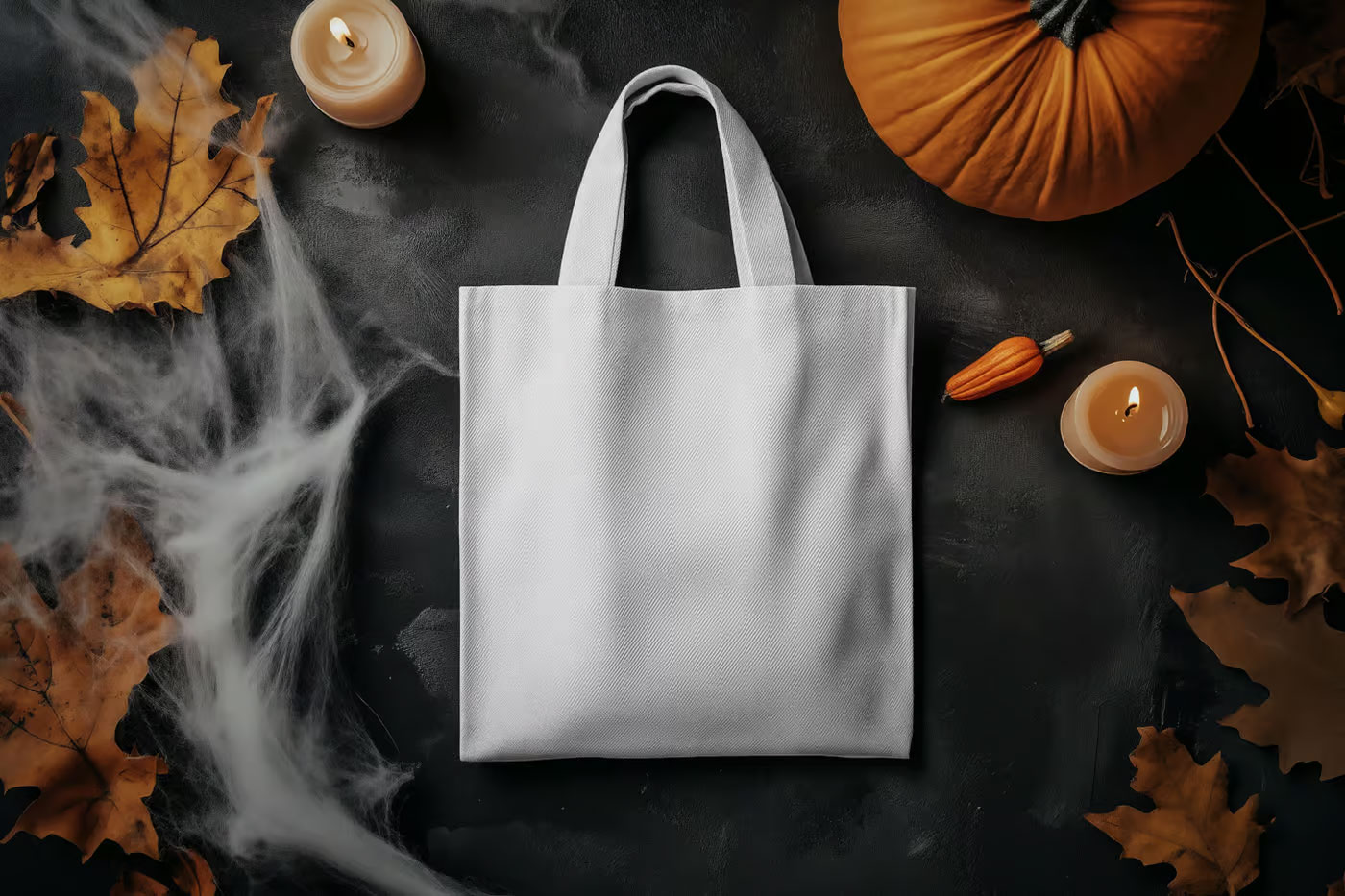 Free Top View of Halloween Canvas Bag Mockup PSD Template
