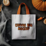 Top View of Halloween Canvas Bag Mockup