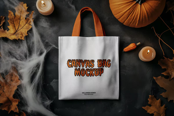 Top View of Halloween Canvas Bag Mockup