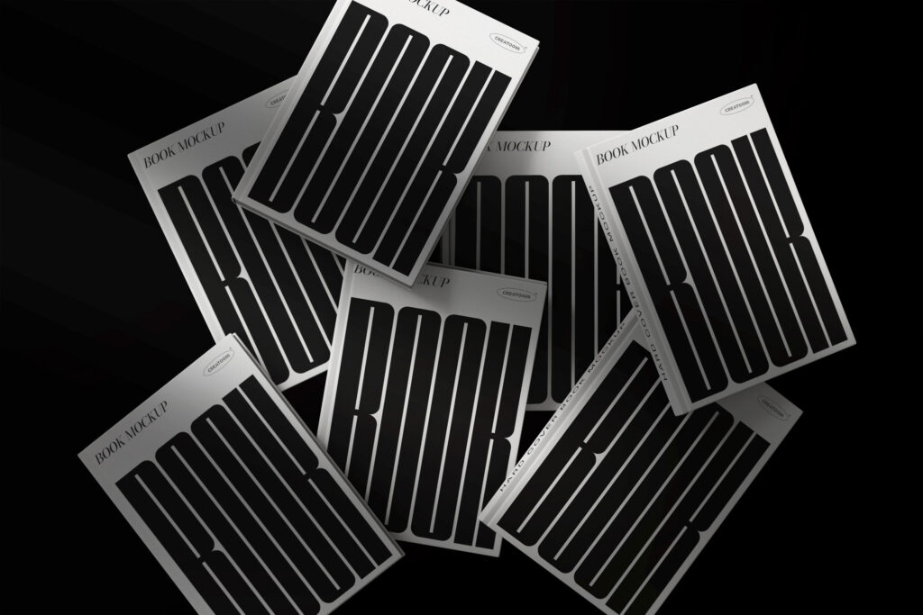 Top View of Hard Cover Book Mockups on Dark Background