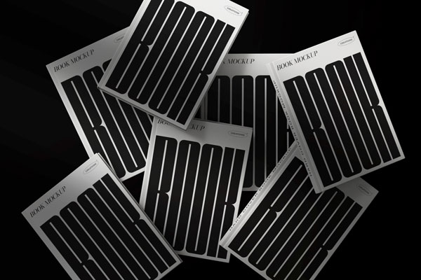 Top View of Hard Cover Book Mockups on Dark Background