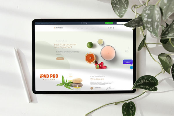 Top View of iPad Pro Mockup with Flower Border