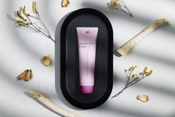 Top View of Lie Down Lifelike Cosmetic Tube Mockup