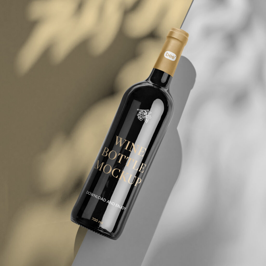 Top View of Lying Wine Bottle Mockup