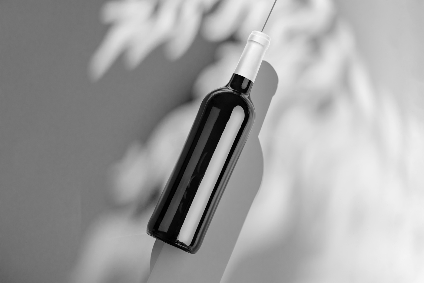 Top View of Lying Wine Bottle Mockup FREE PSD