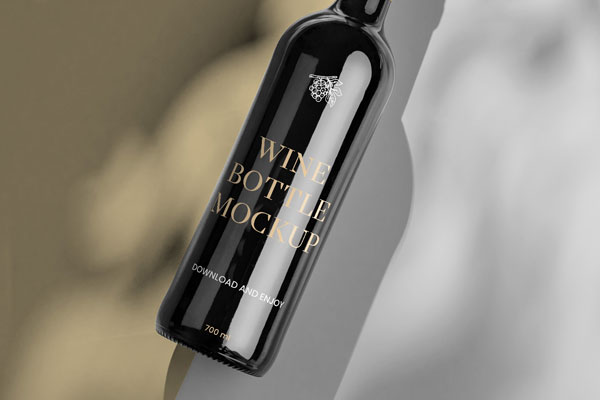 Top View of Lying Wine Bottle Mockup
