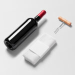 Top View of Lying Wine Bottle Mockup with Dishcloth