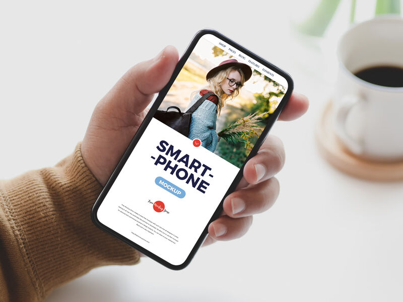 Top View of Man Holding Smartphone Mockup