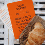 Top View of Menu Cards Mockup with Croissant