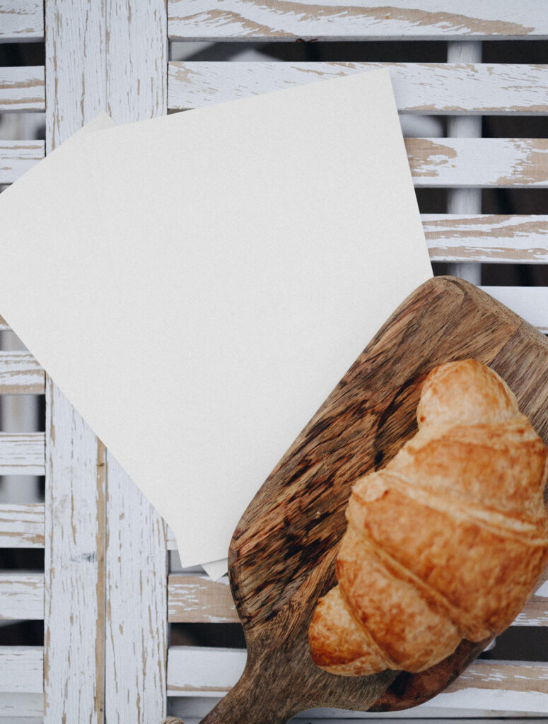 Top View of Menu Cards Mockup with Croissant