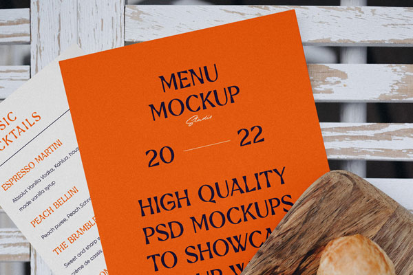 Top View of Menu Cards Mockup with Croissant