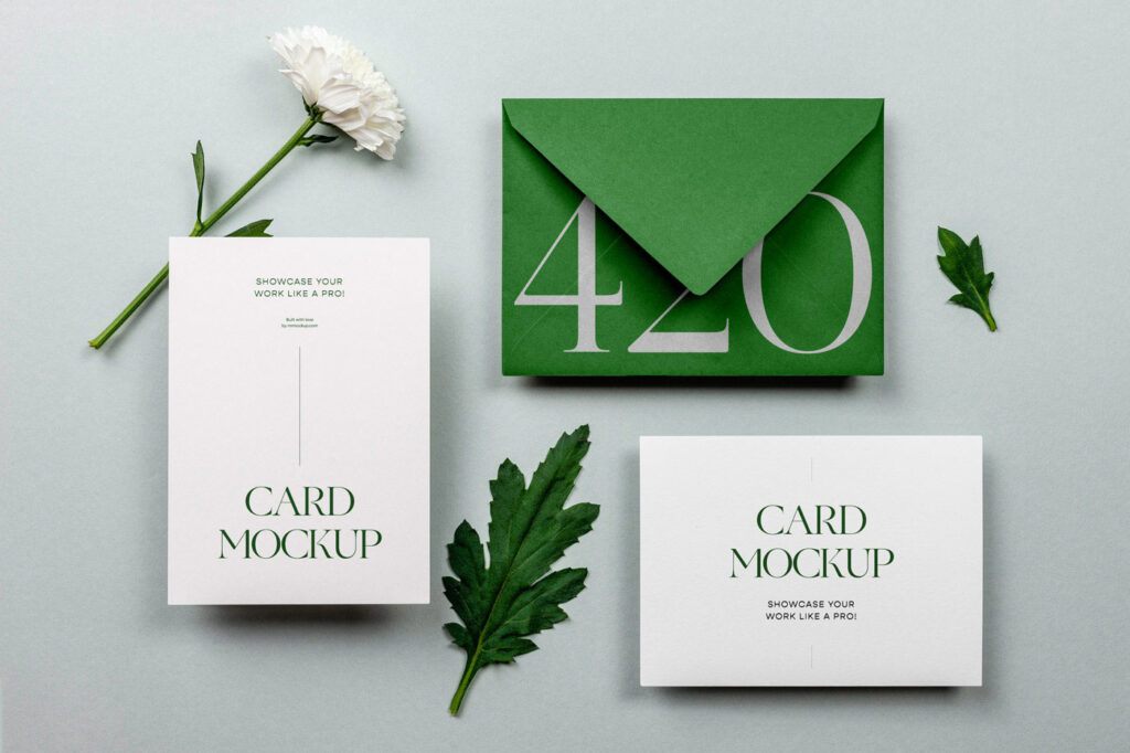 Top View of Mini Stationery Set Mockup with Flower