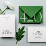 Top View of Mini Stationery Set Mockup with Flower