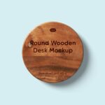 Top View of Minimal Round Wooden Desk Mockup
