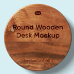 Top View of Minimal Round Wooden Desk Mockup
