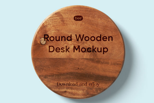 Top View of Minimal Round Wooden Desk Mockup
