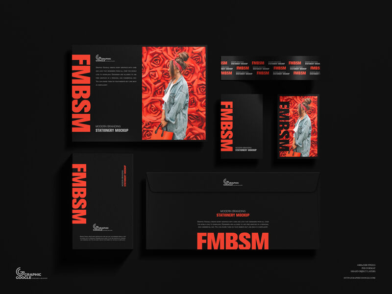 Top View of Modern Branding Stationery Mockup Set