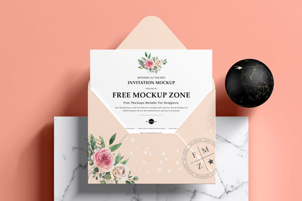 Top View of Modern Invitation Mockup