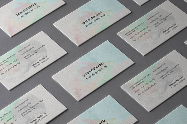 Top View of Neatly Arranged Grid of Business Cards Mockup