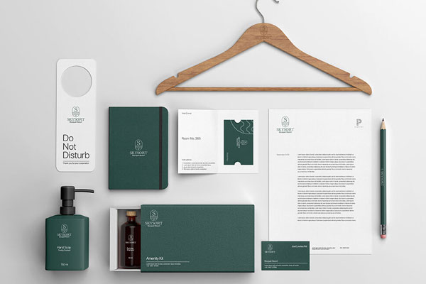 Top View of Nine Hotel Branding IDs Mockup